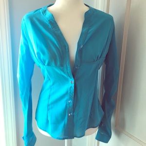 Hadduoy Turquoise Fitted Top with Glass Buttons L